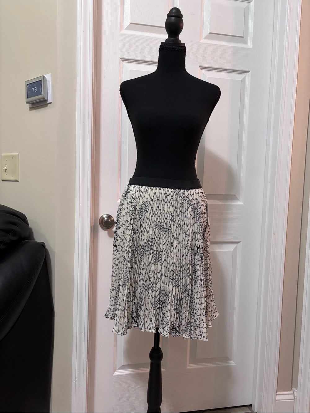 HeartSoul Black and White Printed Pleated Skater Skirt